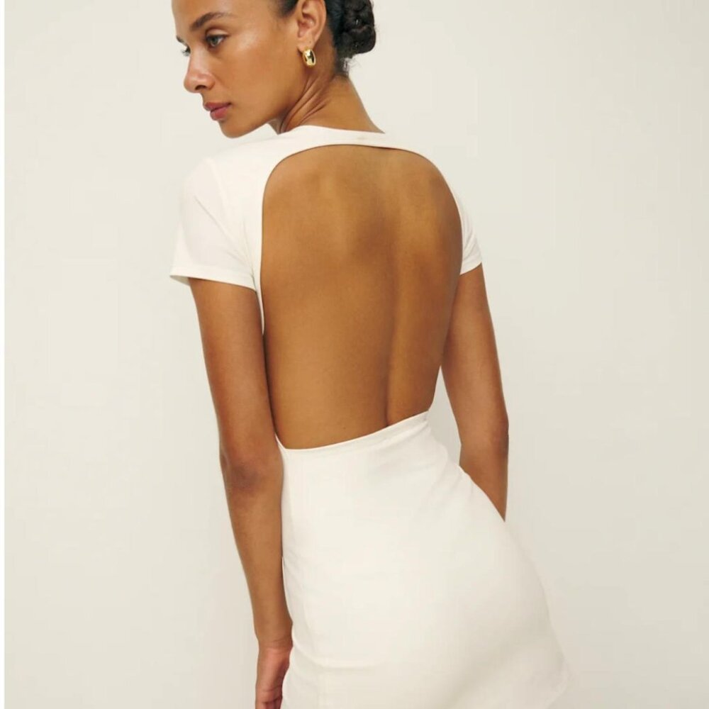 Reformation x Laura Harrier Christy Dress Size M Ivory Backless Bodycon Bridal